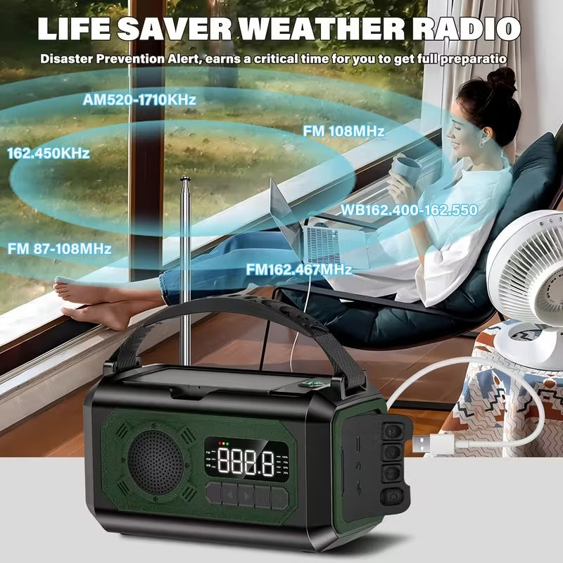 12000mAh Emergency Radio Solar Hand Crank Charger