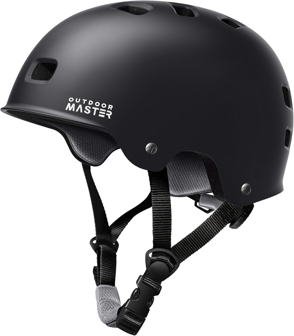 OutdoorMaster Skateboard Cycling Helmet - Two Removable Liners Ventilation Multi-Sport Scooter Roller Skate Inline Skating Rollerblading for  Adults-Black-Large