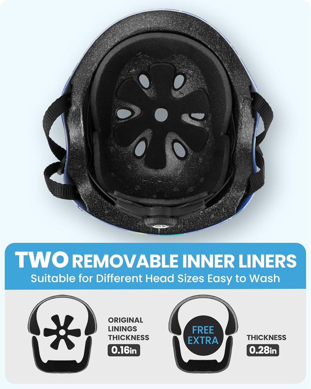 OutdoorMaster Youth & Kids Bike Helmet - Adjustable Multi-Sports Skateboard Helmet with Removable Liners for Balance Bike, Kids Scooter, One Wheel Hoverboard,Graffiti-style helmet-Dinoverse Madness-Medium