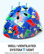 OutdoorMaster Youth & Kids Bike Helmet - Adjustable Multi-Sports Skateboard Helmet with Removable Liners for Balance Bike, Kids Scooter, One Wheel Hoverboard,Graffiti-style helmet-Dino Volcanoland-Small