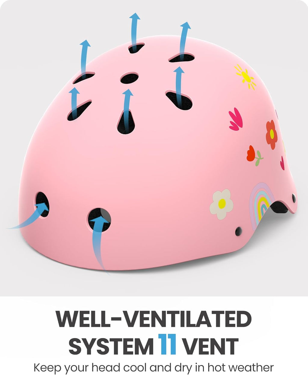 OutdoorMaster Youth & Kids Bike Helmet - Adjustable Multi-Sports Skateboard Helmet with Removable Liners for Balance Bike, Kids Scooter, One Wheel Hoverboard-Pink Flower-Medium