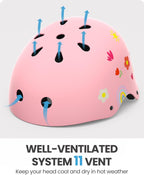 OutdoorMaster Youth & Kids Bike Helmet - Adjustable Multi-Sports Skateboard Helmet with Removable Liners for Balance Bike, Kids Scooter, One Wheel Hoverboard-Pink Flower-Medium