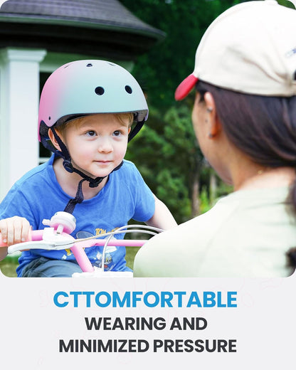 Outdoor Master Youth & Kids Bike Helmet - Adjustable Multi-Sports Skateboard Helmet with Removable Liners for Balance Bike, Toddler Scooter, One Wheel Hoverboard-Blue pink gradient-Small