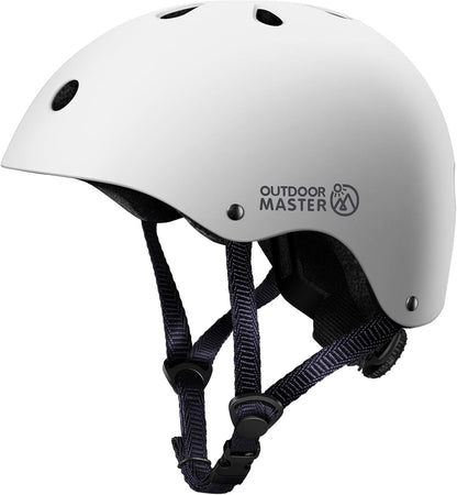 OutdoorMaster Youth & Kids Bike Helmet - Adjustable Multi-Sports Skateboard Helmet with Removable Liners for Balance Bike, Toddler Scooter, One Wheel Hoverboard-White-Large