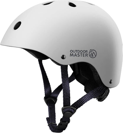 OutdoorMaster Youth & Kids Bike Helmet - Adjustable Multi-Sports Skateboard Helmet with Removable Liners for Balance Bike, Toddler Scooter, One Wheel Hoverboard-White-Large