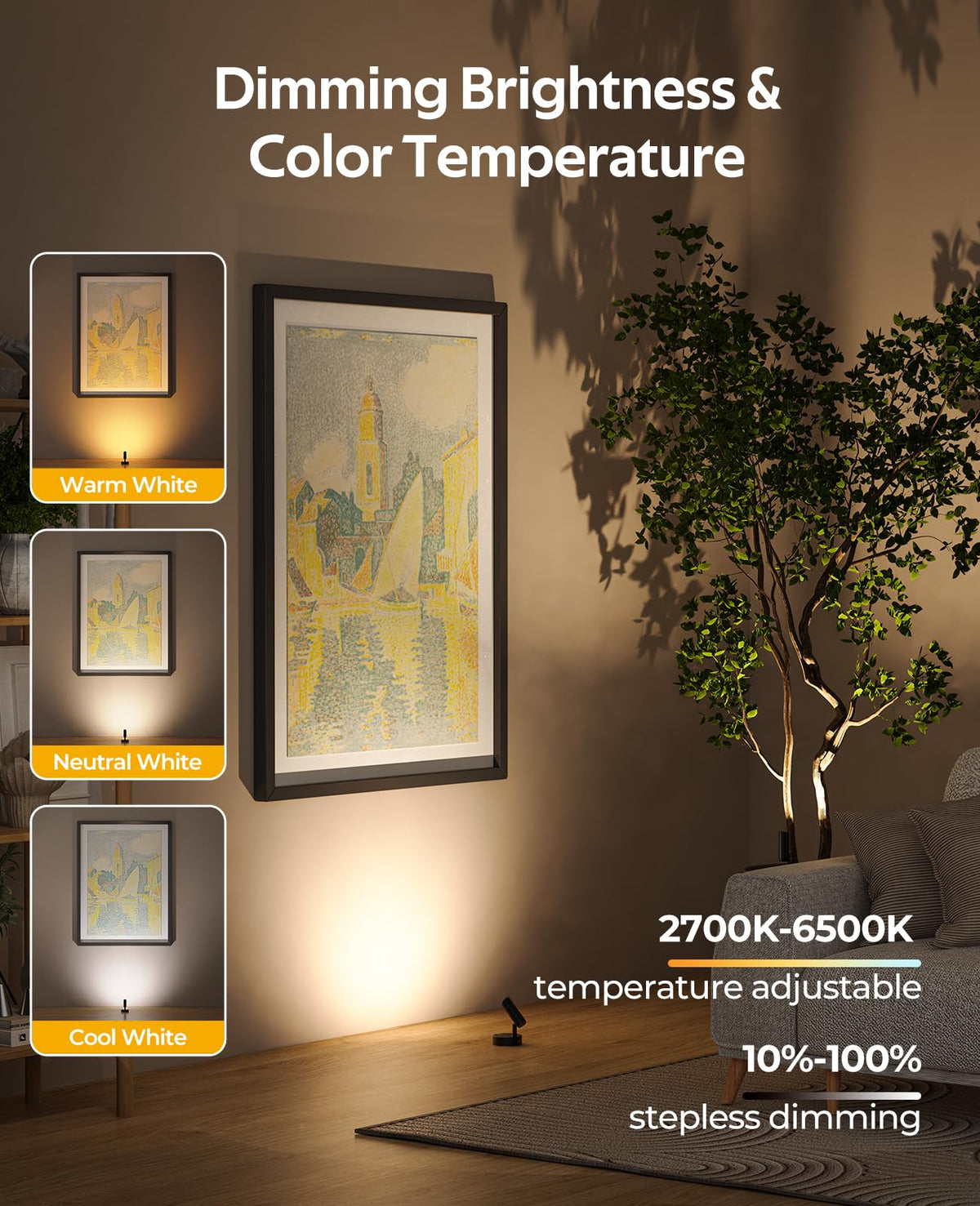 Spotlights Indoor, No-Glare Rechargeable Floor Can Light for Plants with Remote, Wireless Art Accent Spot Lights Uplight for Painting, Picture, Dartboard, Home, Corner Sofa Display