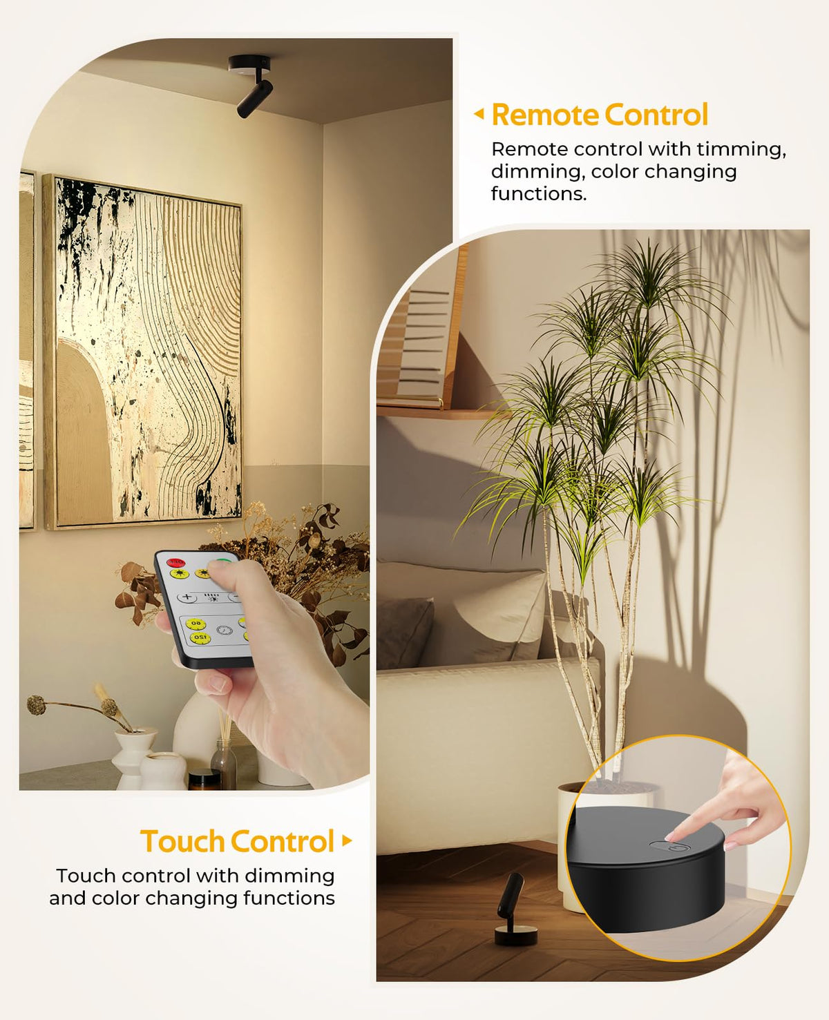 Spotlights Indoor, No-Glare Rechargeable Floor Can Light for Plants with Remote, Wireless Art Accent Spot Lights Uplight for Painting, Picture, Dartboard, Home, Corner Sofa Display