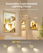 Zoomable Picture Light for Wall, Battery Operated Art Light for Paintings CCT Dimmable Spotlight for Wall Art Wall Light with Remote Control for Living Room Gallery Dartboard Bathroom Light Gold