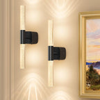 Battery Operated Wall Sconce Set of 2 Black Rechargeable Crystal Sconce Wall Decor Set of 2 with 12000mAh 16" CCT Dimmable 350° Rotate Remote Wireless Wall Light for Bedroom Living Room