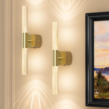 Battery Operated Wall Sconce Set of 2 Rechargeable Battery Powered Wall Light with 12000mAh Wireless Dimmable Wall Lamp Fixtures for Bedroom Living Room (Brushed Gold, 16"-2 Pack)