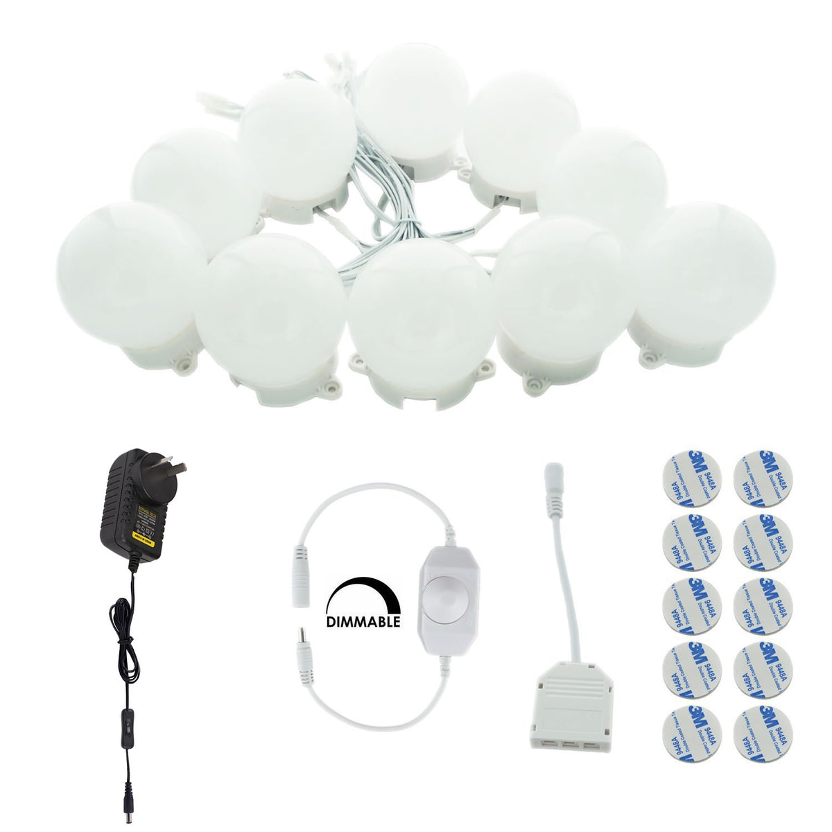 Hollywood Super Star Style Makeup Mirror Vanity LED Light Bulbs Kit for Dressing Table Dimmable & Plug in, Linkable and Flexible Strip, Mirror Not Included
