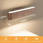 Magnetic Wireless Battery Operated Wall Sconce, Rechargeable Remote Control & Touch Control Wall Sconces Set of Two, 3-Color Temperatures LED Wall Lights, 360° Rotatable (Walnut, 2-Pack)