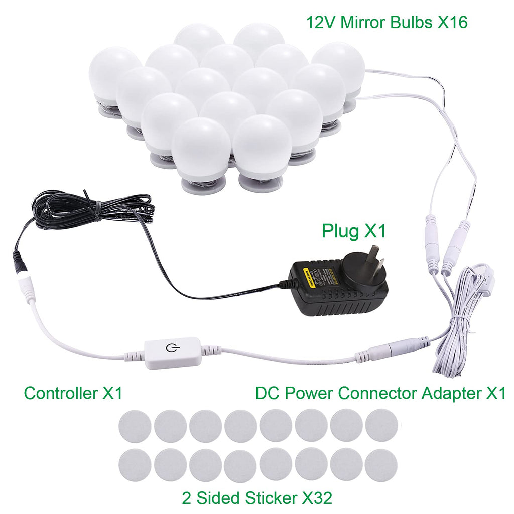 Hollywood Mirror Lights Makeup Vanity Lights, LED Vanity Mirror Lights Kit for Dressing Table, Dimmable and Adapter Plug in, Mirror Not Included (16 Bulbs Natural White)