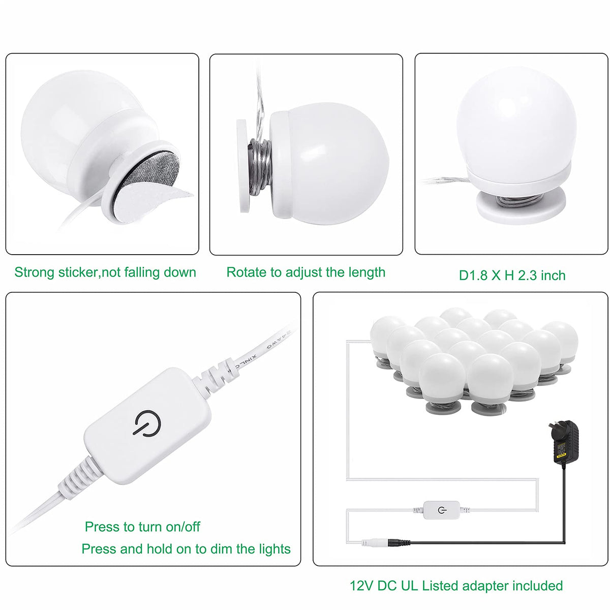Hollywood Mirror Lights Makeup Vanity Lights, LED Vanity Mirror Lights Kit for Dressing Table, Dimmable and Adapter Plug in, Mirror Not Included (16 Bulbs Natural White)