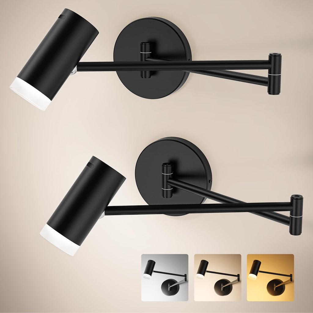 Battery Operated Wall Sconces Set of 2, Swing Arm Wall Lamp with Remote Control, Not Hardwired Led Wall Lamp Fixtures Dimmable Wall Light Decor for Bedroom Reading Living Room