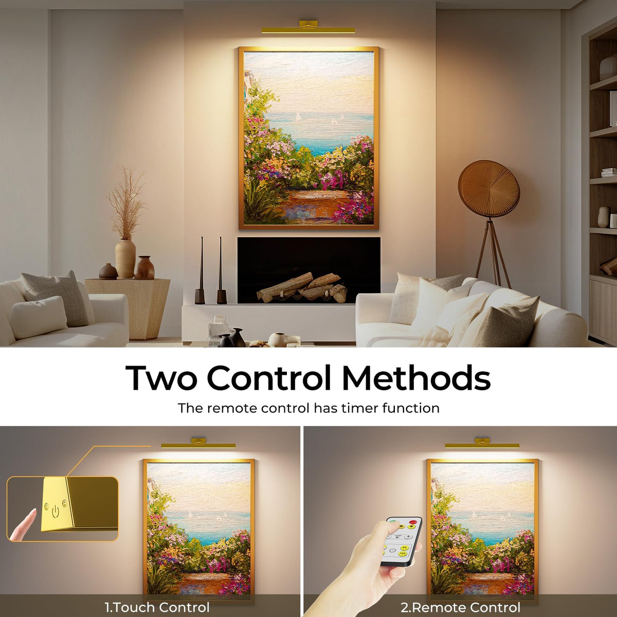 Picture Lights for Wall, Battery Operated Picture Light 16in Gallery Light for Paintings CCT Dimmable Gold