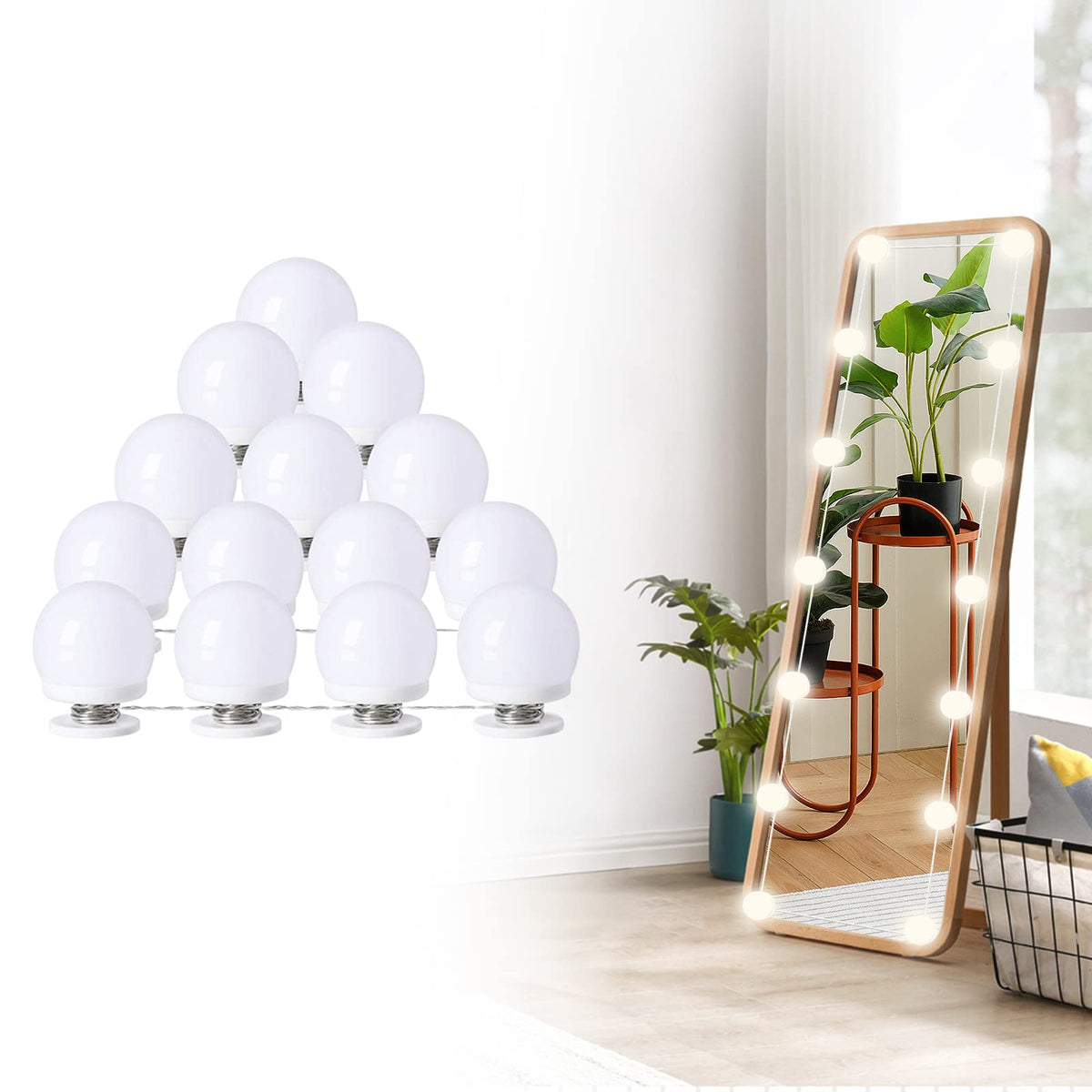 LED Makeup Vanity Lights with 14 Dimmable Light Bulbs, Hollywood Style Cosmetic Mirror Lights, USB Cable, 3 Color Modes for Dressing Room Tabletop Bedroom