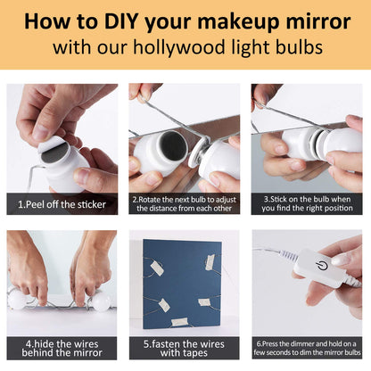 LED Makeup Vanity Lights with 14 Dimmable Light Bulbs, Hollywood Style Cosmetic Mirror Lights, USB Cable, 3 Color Modes for Dressing Room Tabletop Bedroom