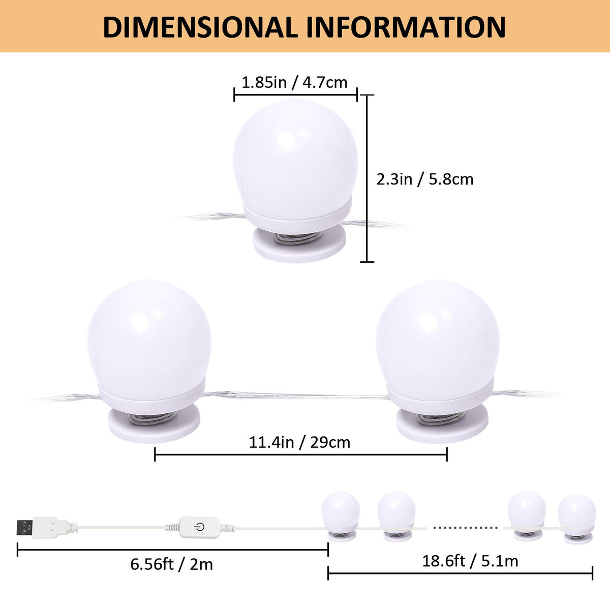 LED Makeup Vanity Lights with 14 Dimmable Light Bulbs, Hollywood Style Cosmetic Mirror Lights, USB Cable, 3 Color Modes for Dressing Room Tabletop Bedroom