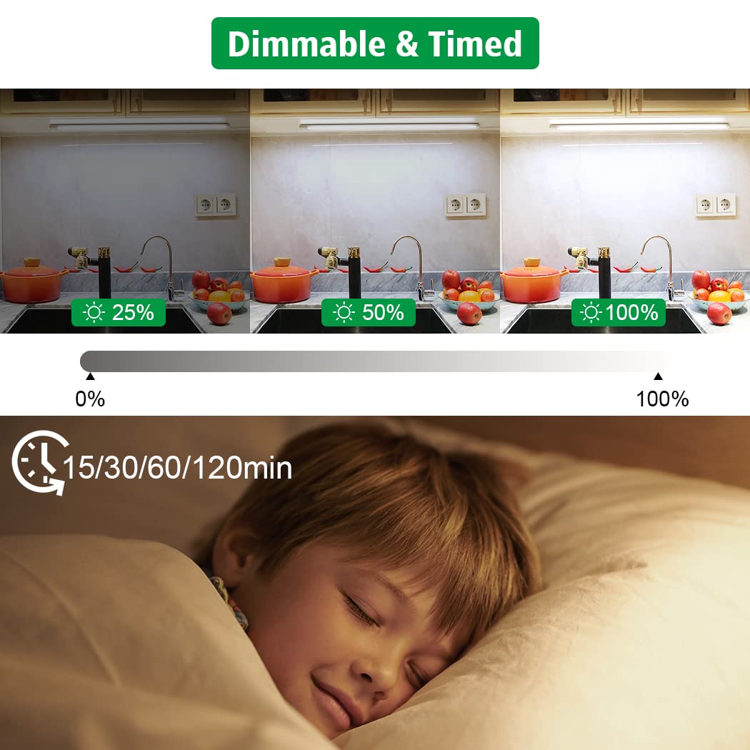 Led Under Cupboard Kitchen Lights, Dimmable Bar Cupboard Lights with Remote Control for Wardrobe,Cupboards, Closets, Display Cabinets（Natural White,2 Pack）