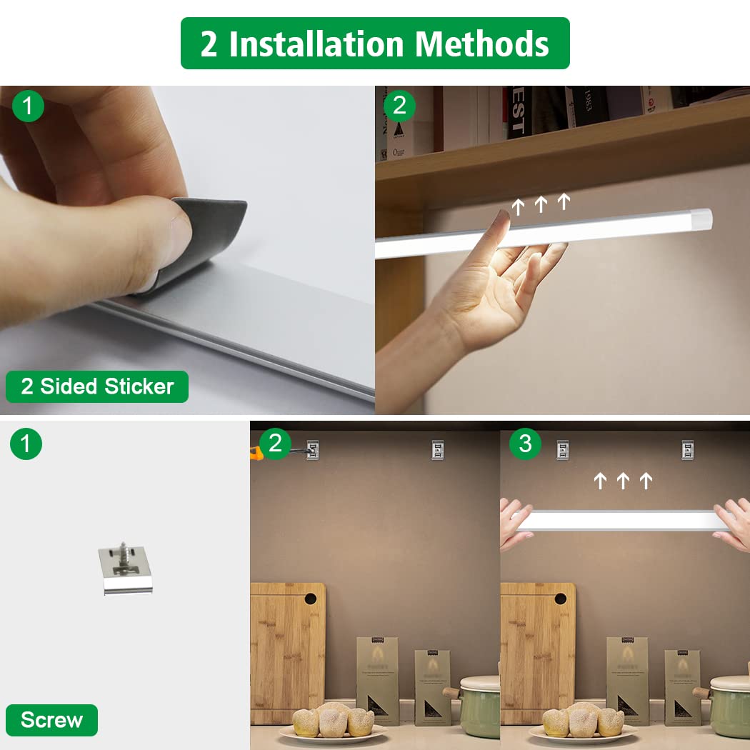 Led Under Cupboard Kitchen Lights, Dimmable Bar Cupboard Lights with Remote Control for Wardrobe,Cupboards, Closets, Display Cabinets（Natural White,2 Pack）