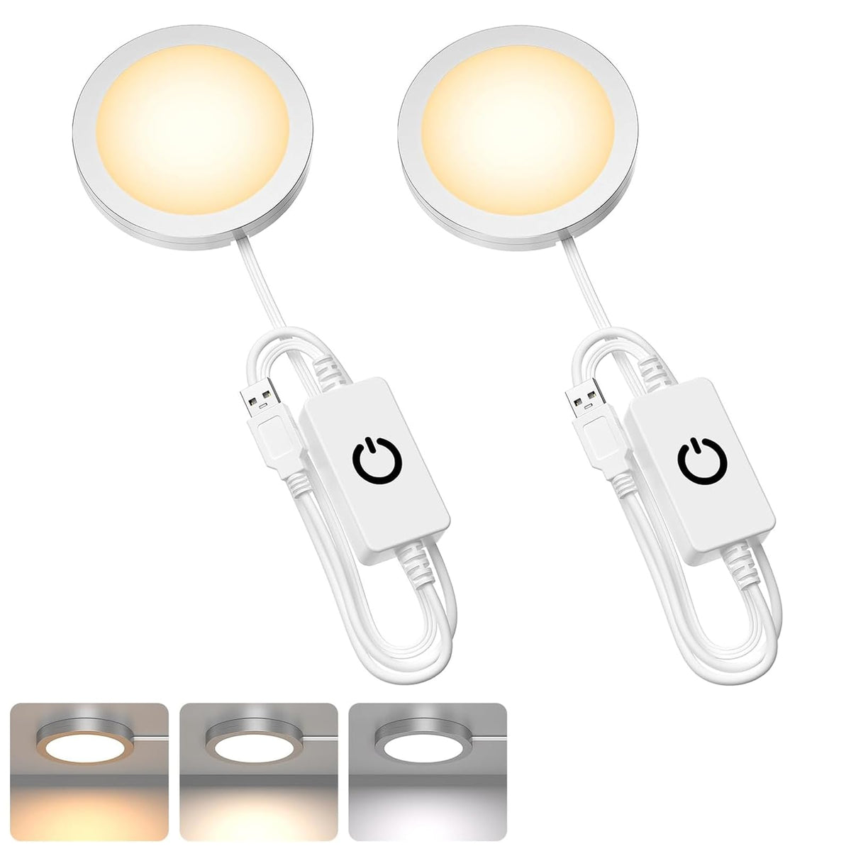 3D Printer LED Lamp Kit 2 Pack,3D Printed DIY Hardware Model Spare Parts 5V USB Powered,Wireless Puck Light Dimmable Touch Control,3 Color Warm (3000K) alanced Mixed (4000K) ol (6500K)