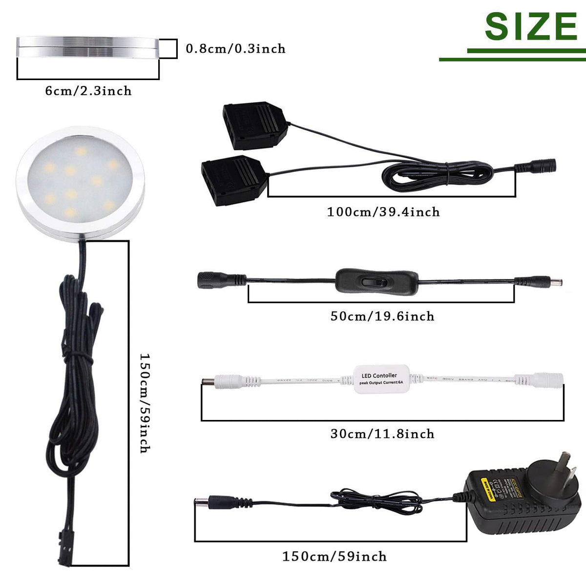 Dimmable & Timing Under Counter Lights Kitchen with Wireless RF Remote,Ultra-Thin 240V LED Cabinet Lights,12W Shelf Lights，6 Lights,Daylight White