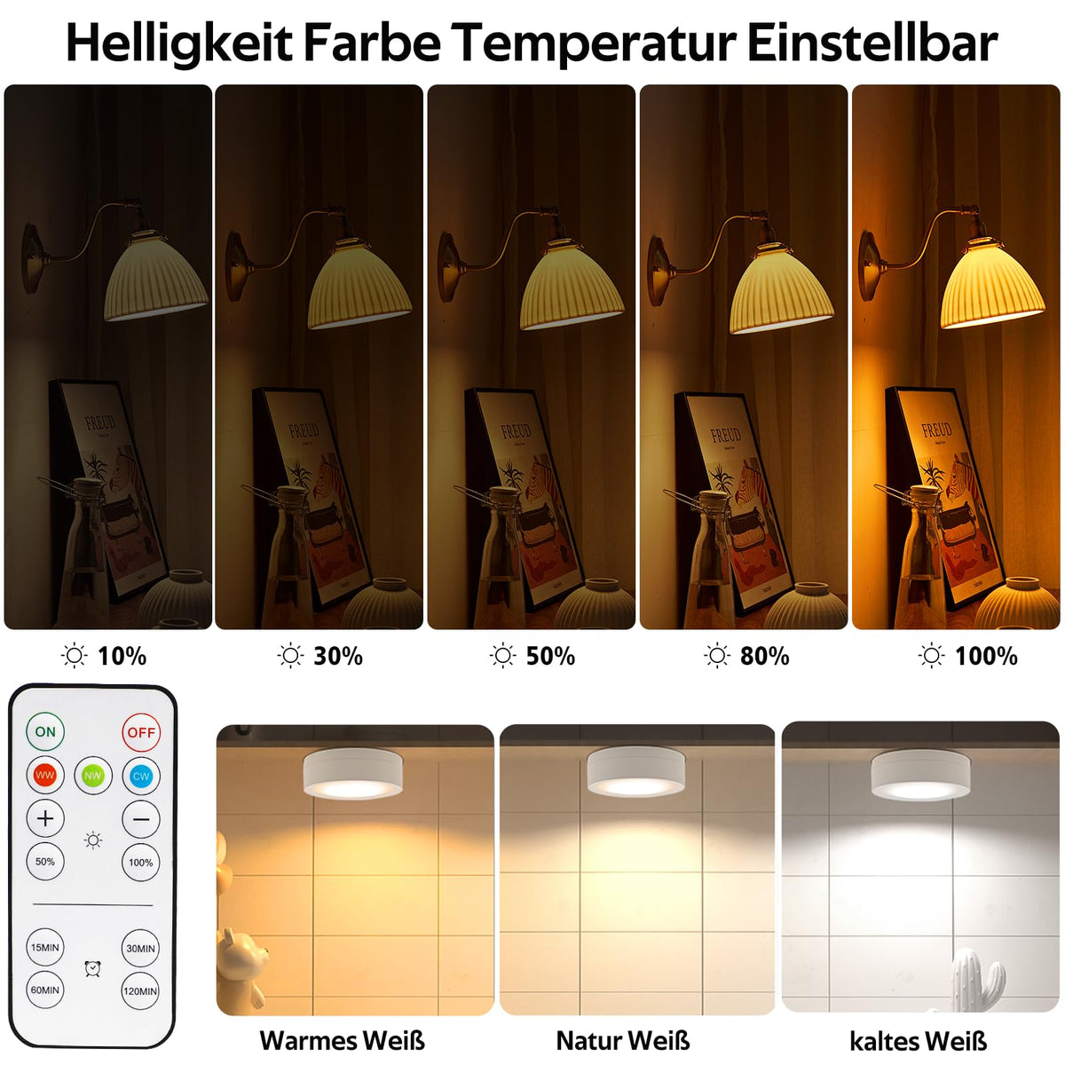 LED Battery Operated Lamps for Indoor Wall Light, E27, Remote Control and Touch Control CCT with E27 and Iron Piece for Living Room, Bedroom, Staircase, Hallway, Wireless Wall Light, Pack of 2