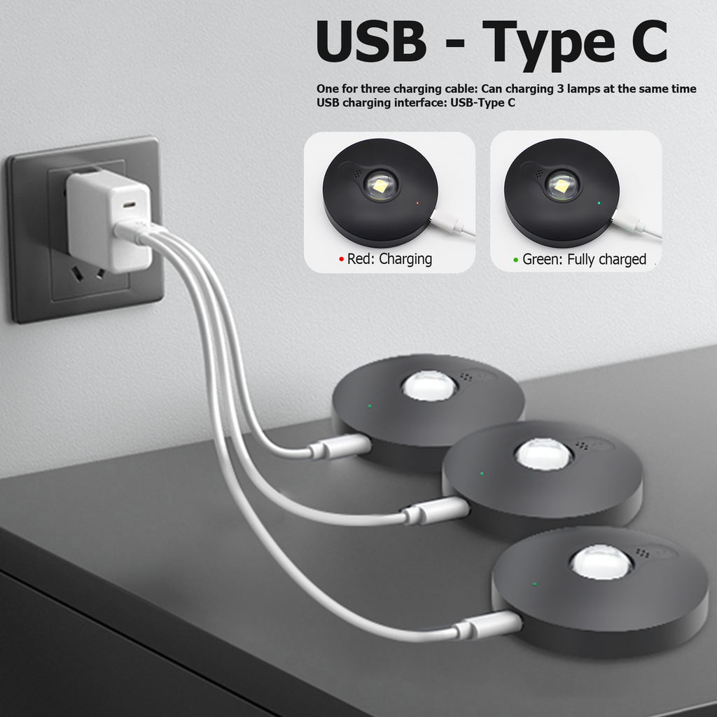 3 Lights LED Rechargeable Slim Cabinet Light, 2cm, Remote Control, Magnetic Mount