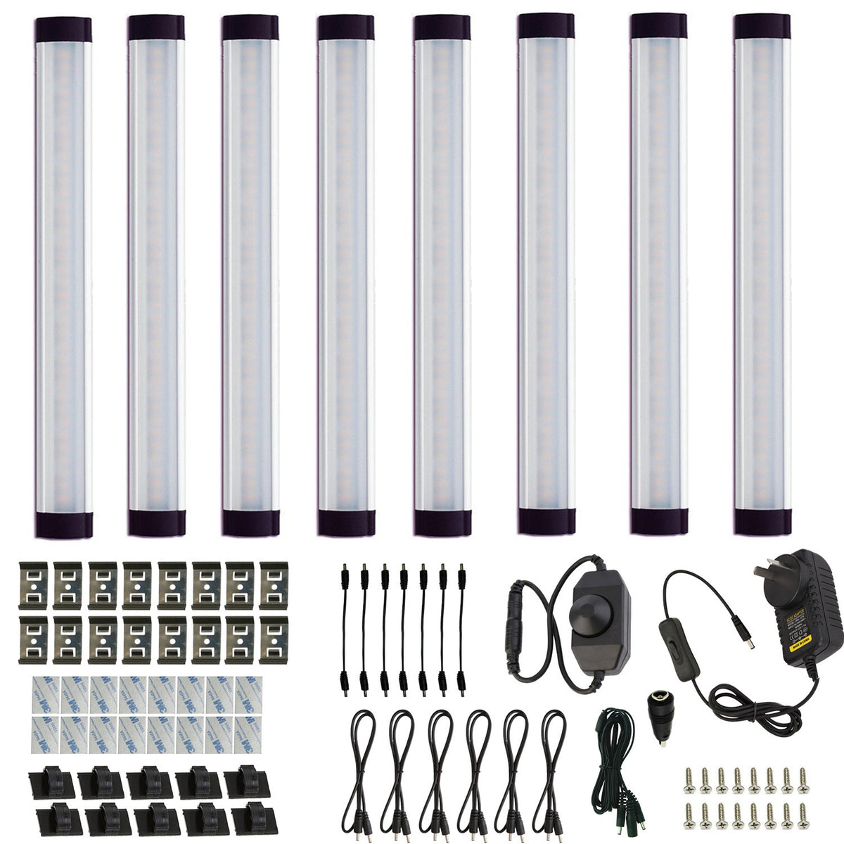 Dimmable Led Under Cabinet Lighting Bar Linkable Kits with Rocker Switch Under Counter Kitchen,Showcase,Shelf Lighting(8 Panel Kits Cold White)