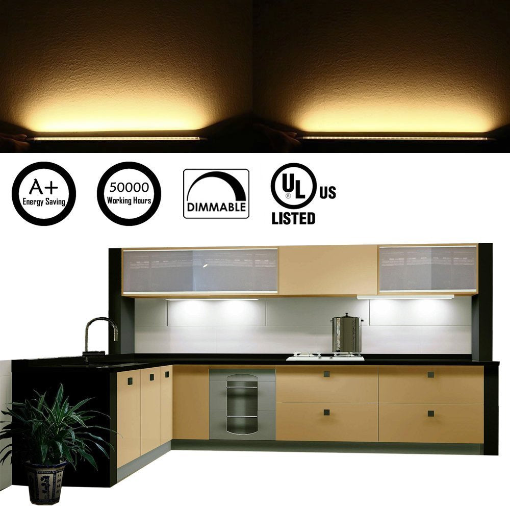 Dimmable Led Under Cabinet Lighting Bar Linkable Kits with Rocker Switch Under Counter Kitchen,Showcase,Shelf Lighting(6 Panel Kits Cold White)