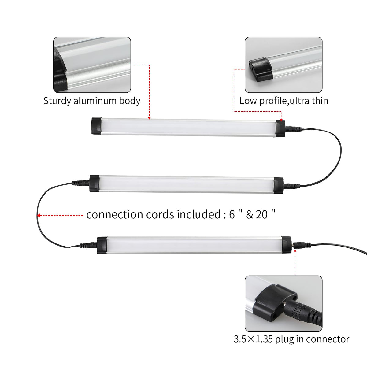 Dimmable Led Under Cabinet Lighting Bar Linkable Kits with Rocker Switch Under Counter Kitchen,Showcase,Shelf Lighting(3 Panel Kits Warm White)