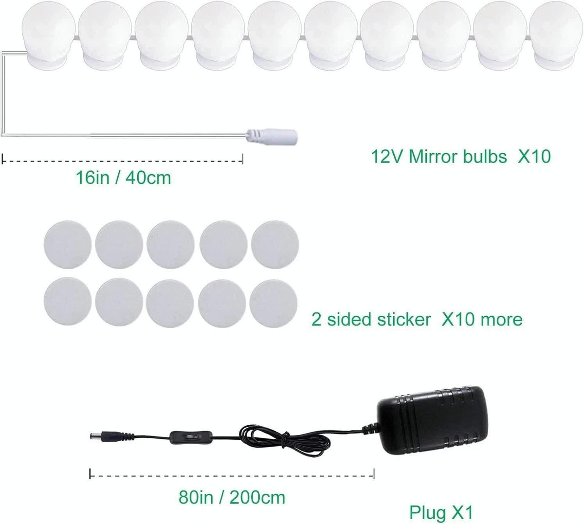 Hollywood LED Vanity Mirror Lights Kit,Stick on Dimmable Makeup Lights, 12V Mirror Lighting Strip Fixture for Vanity Dressing Table Set, Bedroom Wall Lights,CRI>90 (4000K Natural White,10 Bulbs)