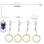 Linkable Under Cabinet LED Lighting 12V Dimmable Puck Lights Hardwired with Wireless RF Remote Control for Kitchen Mood Lighting(4 Lights, Warm White)