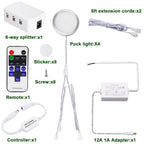 Linkable Under Cabinet LED Lighting 12V Dimmable Puck Lights Hardwired with Wireless RF Remote Control for Kitchen Mood Lighting(4 Lights, Warm White)