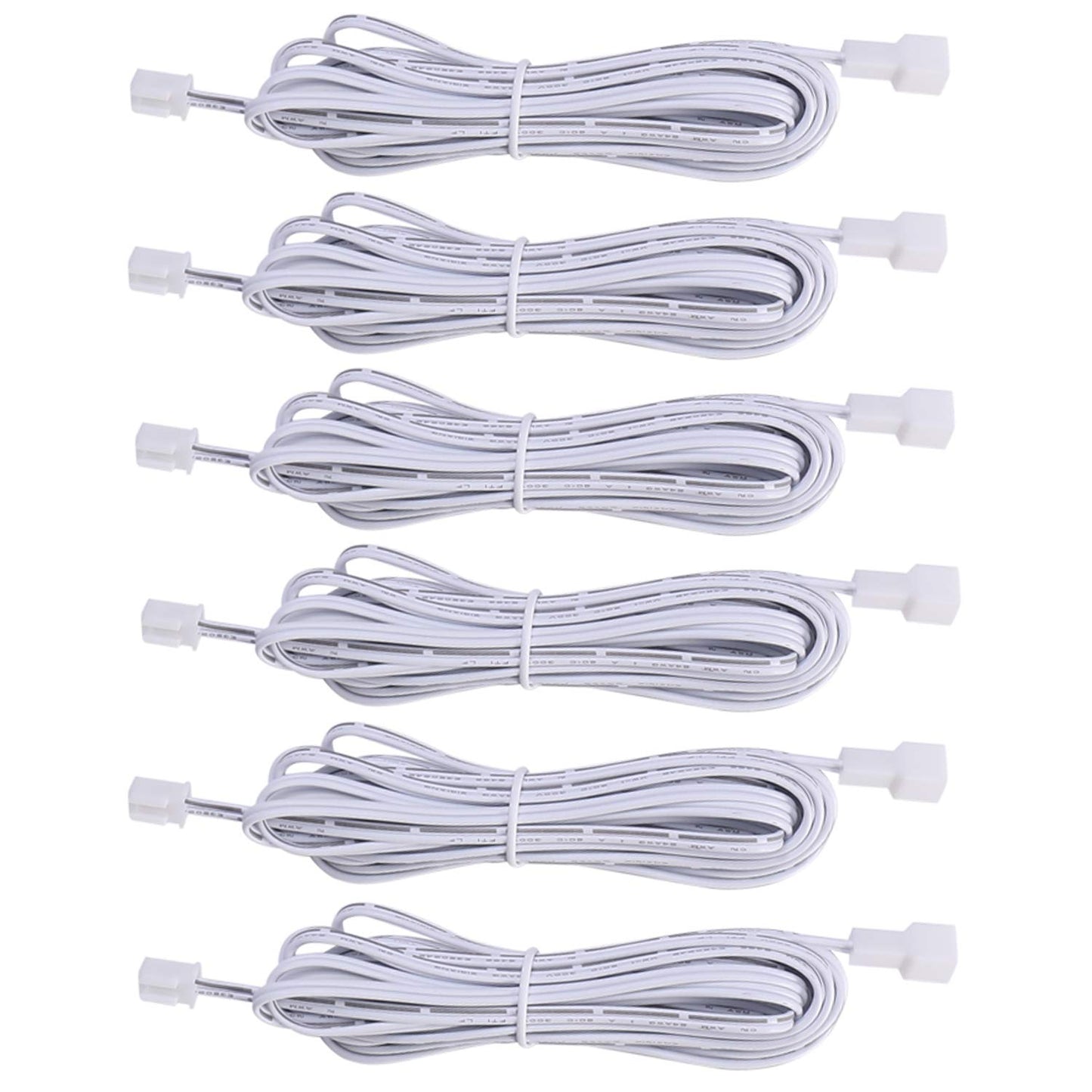 Extension Cables 9.84FT LED Under Cabinet Puck Lighting, 2-Pin Male and Female Cable Connector Extension Cords for Led Puck Lights with White Cords (6 Pack) 2-PIN ONLY