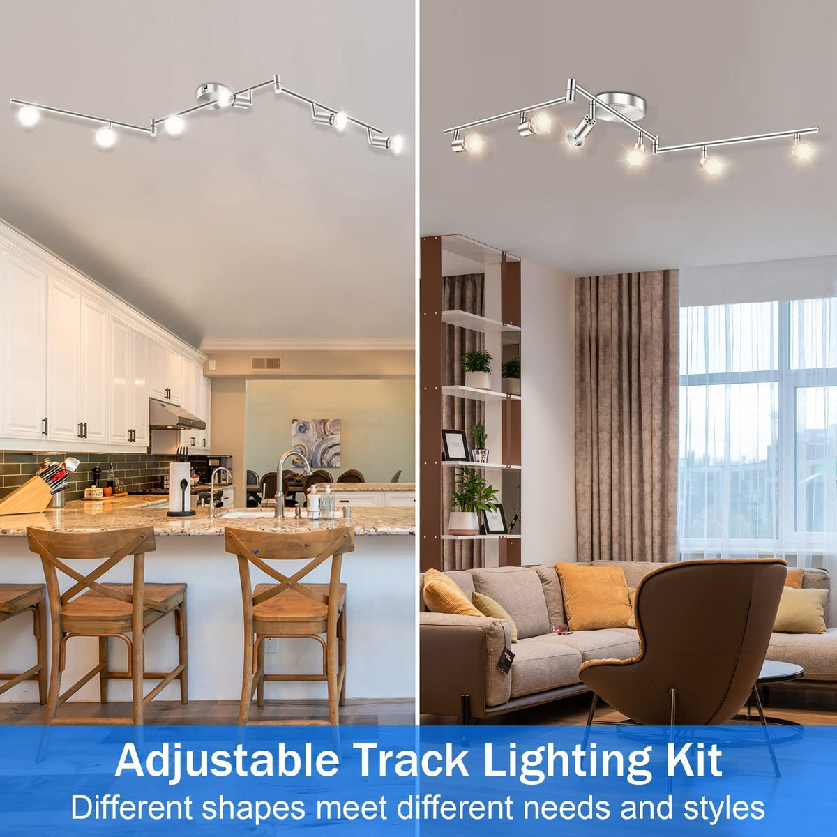 Kitchen Lights, 6-Light Ceiling Lighting Kits, Swivelling Ceiling Spotlight for Bedroom, Kitchen and Living Room(GU10 LED Bulbs not Included) (Brush Nickel)