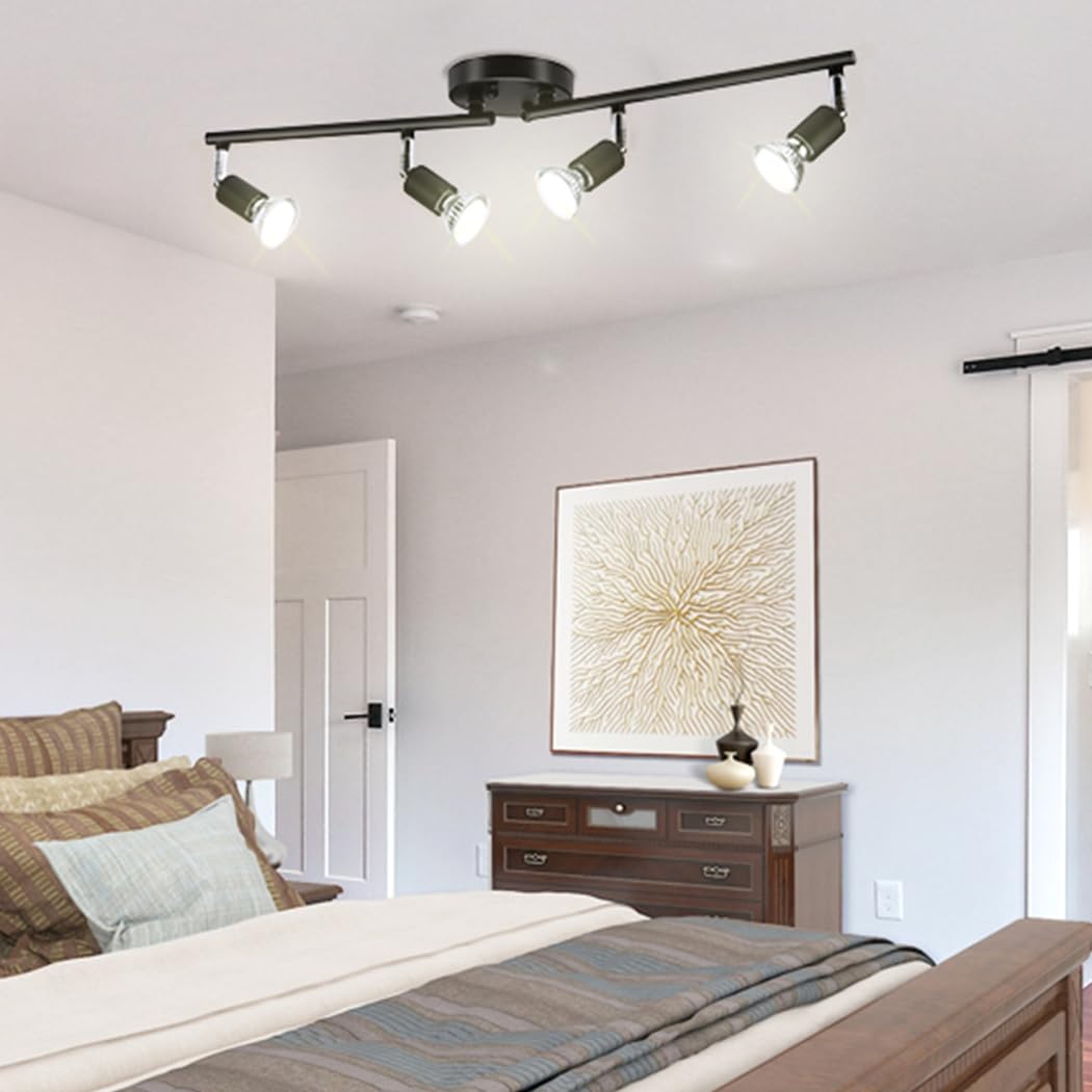 LED Ceiling Light,4 Way Rotatable Spot Lights for Ceiling,Flexible Ceiling Lights for Bedroom,Living Room, Black with Protectiv Bulb Trims(Gu10 Bulbs Not Included)