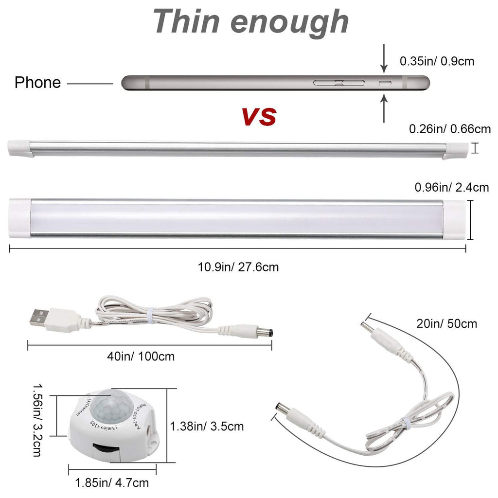 LED Motion Sensor Cabinet Light,2 Pack USB Powered Closet Night Light,20 inch Under Counter Lighting Kit with Automatic Shut Off Timer for Kitchen Pantry Wardrobe Cupboard (Natural White 4000K)