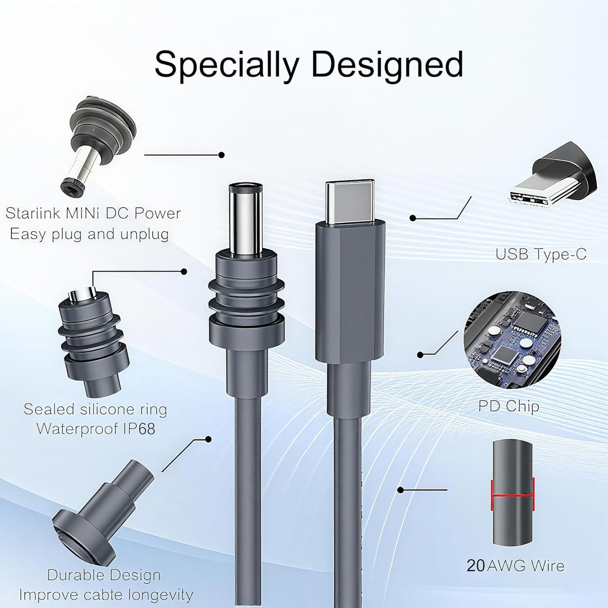 Starlink Mini Power Cable 3.3FT USB-C to DC5521