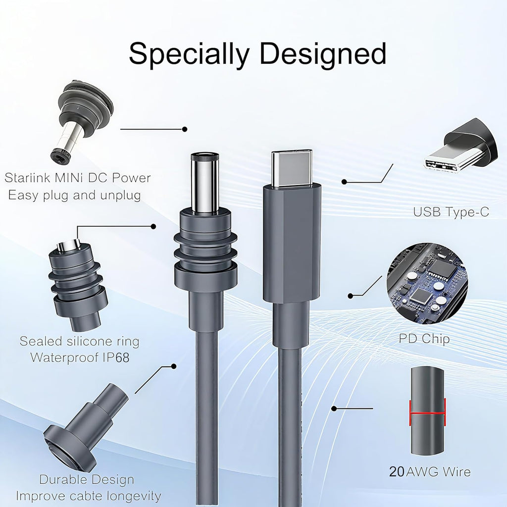 Starlink Mini Power Cable 10FT USB-C to DC5521