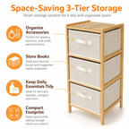3 Drawer Bamboo Storage Chest Fabric Drawers Multi-Purpose Organiser for Bedroom Bathroom Laundry