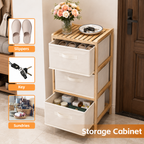 3 Drawer Bamboo Storage Chest Fabric Drawers Multi-Purpose Organiser for Bedroom Bathroom Laundry