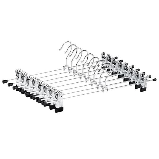 40cm Chrome Iron Clothes Hangers with Non-Slip Clips, 10-Pack Metal Trouser Hangers for Pants Shorts Skirt Socks Underwear, Silver