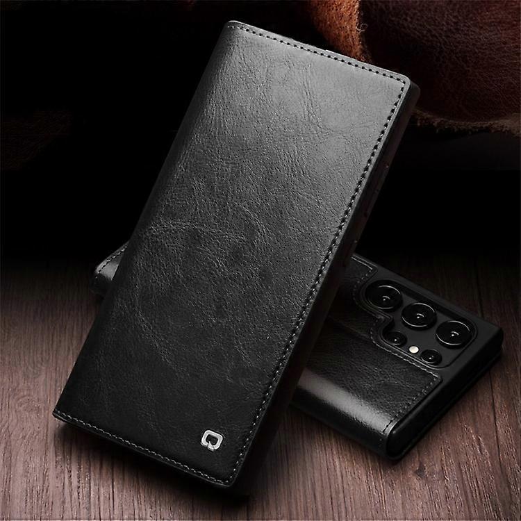 Compatible with Samsung Galaxy S24 Ultra Compatible Genuine Leather Wallet Phone Case Flip Stand Cover Black