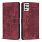 Compatible with Samsung Galaxy S21 Ultra 5G Case Red Mandala Embossed Retro Frosted Leather Phone Cover