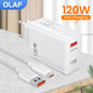 120W USB C Fast Charger Huawei Samsung Xiaomi Compatible with QC3.0 Type C Cable 10A EU White