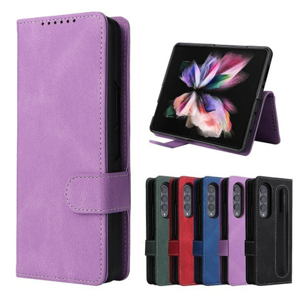 Compatible with Samsung Galaxy Z Fold 3 Case, Magnetic Leather Protective Cover with Card Slot \u0026 Stand, Samsung, Blue