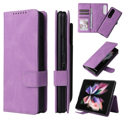Compatible with Samsung Galaxy Z Fold 3 Case, Magnetic Leather Protective Cover with Card Slot \u0026 Stand, Samsung, Blue