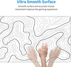 Abstract Topographic Map White Grey Black Gaming Mouse Pad Long Mouse Pad Large Desk Mat 31.5 X 11.8 Inch Mousepad with Non-Slip Base Stitched Edge Keyboard Mat for Gaming Office